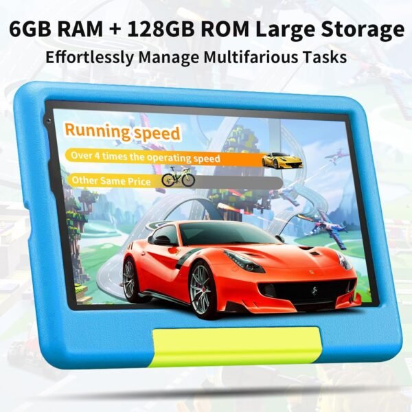 Tablette Enfants 8 Pouces 6Go RAM + 128Go ROM (TF 1To) Android 13 GMS Certified, Logiciel Enfant Pré-Installé, Éducative, Contrôle Parental,WiFi,4000mAh, Tablette Tactile avec Kid-Proof Étui -Bleu – Image 2