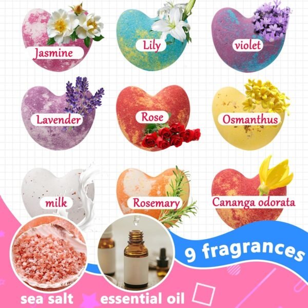 CHSEEO Bombe de Bain Coffret Cadeau, 9 Pièces Bombe de Douche Douche à Vapeur pour Enfants, Femmes, Anniversaire, Noël, Soins Personnels et Restauration du Corps – Image 3