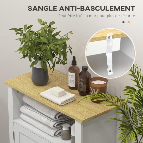kleankin Meuble Bas de Salle de Bain Multi-rangements Grande Niche Placard Double Porte avec étagère réglable en Hauteur Blanc et Naturel – Image 6