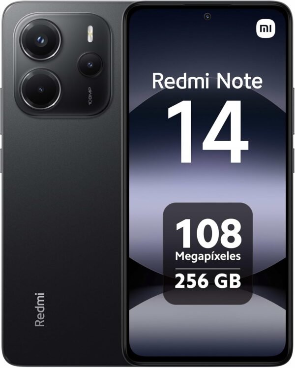 Xiaomi Redmi Note 14 Smartphone, 8+256Go, Noir, Système de caméra AI 108MP, Batterie de 5500mAh, Affichage de Soins oculaires 120 Hz, fonctionnalités AI (Pas de Chargeur Inclus)