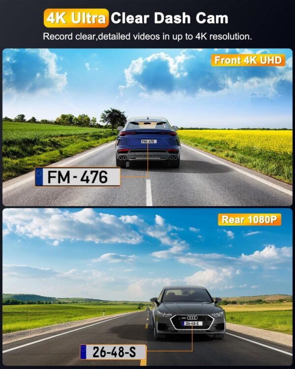 Zhiroad 4K Dashcam Voiture Avant Arrière,WiFi Camera Embarquée Voiture avec 3" IPS Écran,Carte SD 64G,Camera Voiture Grand Angle de 170°,G-Capteur,24H Mode Parking,Enregistrement en Boucle – Image 4