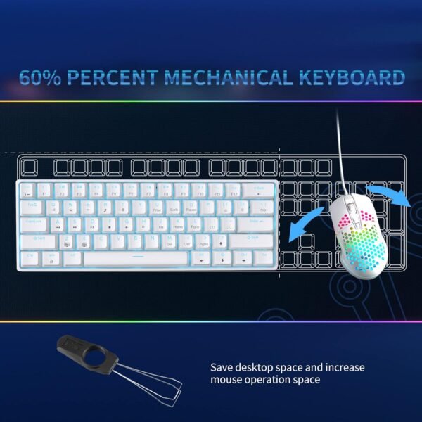 Dierya Clavier Gamer Mécanique 60% Câblé avec Interrupteur Marron,DK61se Clavier Gaming Rétroéclairage Bleu Glacier,Type-c Mechanical Keyboard Compact 61 Touches Anti-ghosting-US Layout,Blanc – Image 2
