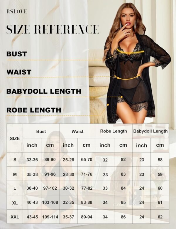 RSLOVE Nuisette Sexy Femme Robe de Nuit Lingerie Babydoll avec G-String Ensemble Lingerie Dentelle Feminin 3 Pièces – Image 5
