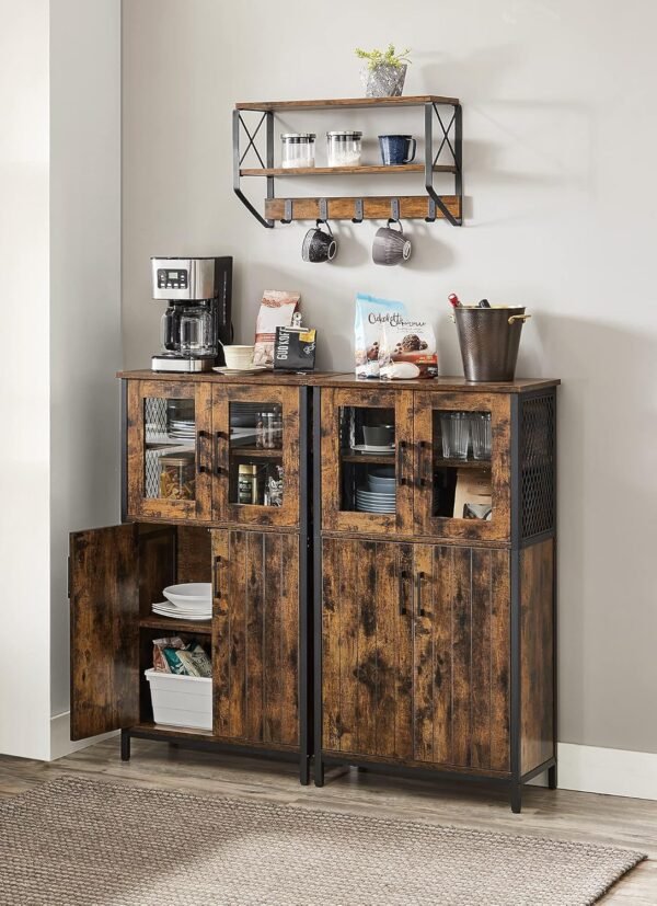 VASAGLE Meuble de Rangement, Buffet, Placard, Armoire, Étagères Réglable, Meuble de Salle de Bain, Cadre en Acier, pour Salon, Cuisine, Style Industriel, Marron Rustique et Noir d'encre LSC260B01 – Image 7