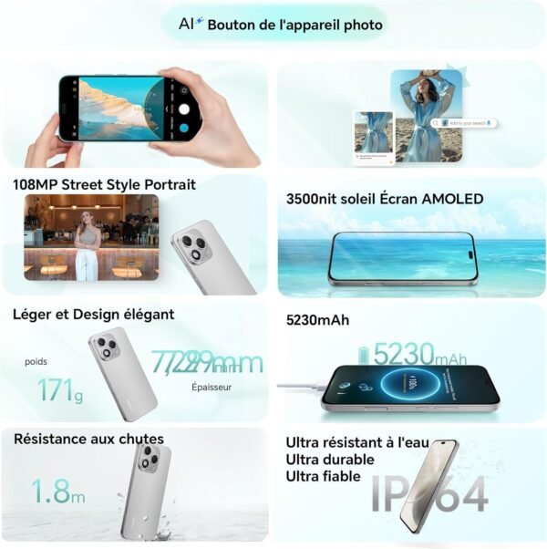 HONOR 400 Lite 5G Smartphone,8GB RAM 256GB Memoria Dual SIM NFC, 5230 mAh,108MP avec Bouton AI Téléphone Android 15, 6.7 Pouce AMOLED Eye-Care Display, IP64&SGS, Velvet Grey – Image 2