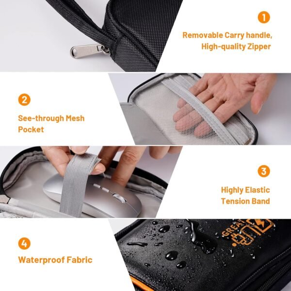OrgaWise Sac Électronique Multifonctionnel Sac Câble Portable Étanche pour Chargeur, Câbles, Objets, Kindle, Adaptateurs – Image 4