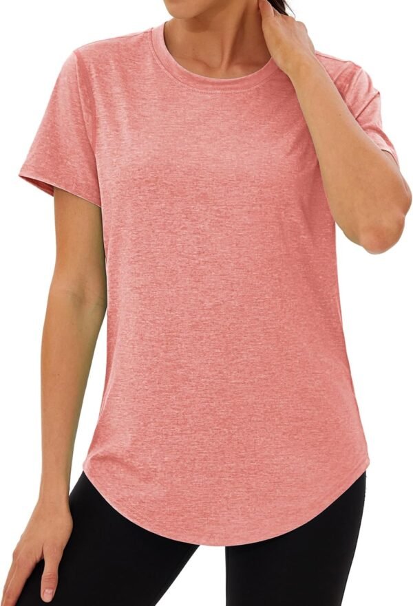 Wayleb T-Shirt de Sport Femme Léger Manches Courtes Col Rond Dos en Maille Séchage Rapide Haut pour Yoga Running Fitness et Pilates – Image 2
