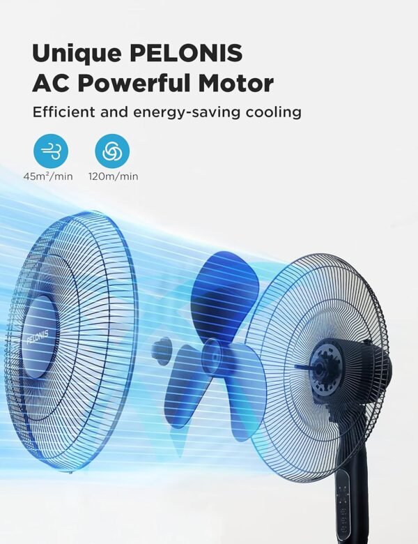 PELONIS Télécommande sur pied de 40,6 cm, ventilateur oscillant, minuterie de 7 heures, 3 vitesses et hauteur réglable, PFS40A4BBB, moteur AC de 40,6 cm, noir – Image 3