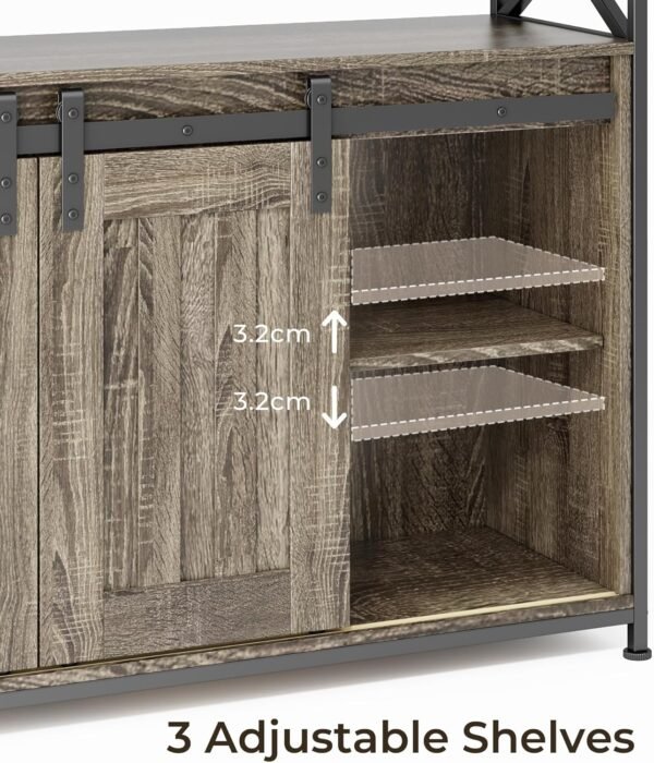 Blishom Buffet de Cuisine avec 2 Portes Coulissantes - Armoire de Rangement avec Étagères Réglables, 100 x 33 x 80 cm, pour Salon, Cuisine et Couloir, Gris – Image 4