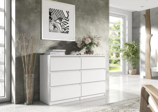 Commode 138,5 cm avec Façades Mat - avec 6 tiroirs – 138,5 x 78,5 x 39 cm - Meuble de Rangement - Commode Chambre - Meuble Salon Classique (Blanche) – Image 2