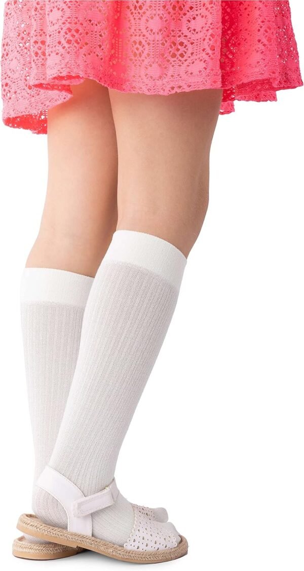 NOQ Enfants fille rayé genou-haut 100 DEN confortable doux chaud flexible chaussettes tout-petits décontracté mignon école uniforme robe sur-mollet une paire Molly – Image 2