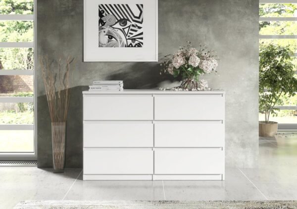 Commode 138,5 cm avec Façades Mat - avec 6 tiroirs – 138,5 x 78,5 x 39 cm - Meuble de Rangement - Commode Chambre - Meuble Salon Classique (Blanche) – Image 5