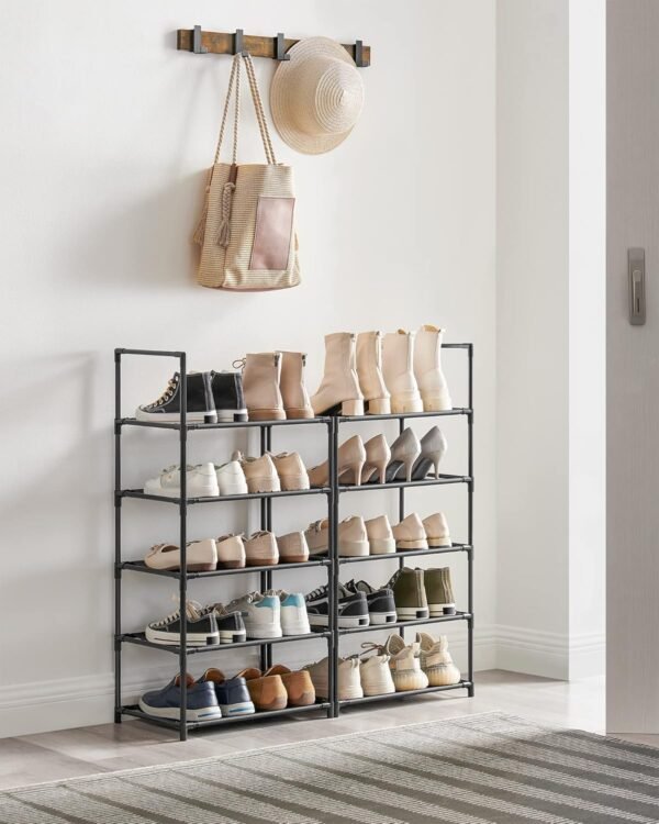 SONGMICS Étagère à Chaussures, 10 Niveaux, Rangement de Chaussures, étroit, 28 x 45 x 173 cm, Structure en métal, étagères en Tissu Non tissé, pour Couloir, Chambre à Coucher, Noir LSH010B02 – Image 8