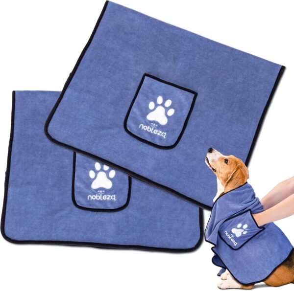 Nobleza Serviette pour Chien, Lot de 2 Serviettes de Bain en Microfibre à Séchage Rapide pour Chien, Ultra Absorbantes Serviette pour Tous Les Chiens et Chats, Peignoir pour Chien 106 * 66 cm