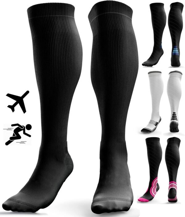 aZengear Chaussette de Compression Femme et Homme (20-30mmHg Classe 2) Bas de Contention Mollet Medical Sport Running de Vol Circulation, Jambes Enflées les Varices, Voyage en Avion