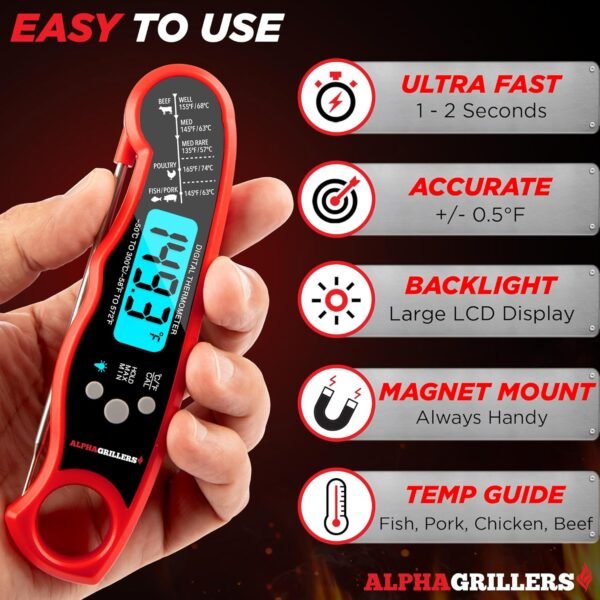 Alpha Grillers Pen Thermometer Instant Read Meat. Ultra Fast Digital Cooking Tool With BBQ Internal Temperature Chart. by Alpha Grillers – Image 2