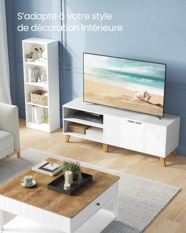 VASAGLE Meuble TV 2 Portes, Support Télé avec Étagères Réglables, Longueur 140 cm, pour Télévisions 60 Pouces, Salon, Salle à Manger, Chambre, Blanc Neige LTV027T46 – Image 3