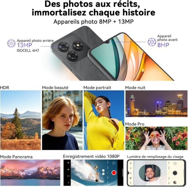 OSCAL Telephone Portable,Flat 2C Android 14 Telephone,6Go+64Go/TF 2To, Octa Core, 6.56" HD+,Batterie 5000mAh Smartphone Pas Cher,13MP+8MP,4G Smartphone, Face ID/Dual SIM/GPS/2Ans De Garantie -Noir – Image 7