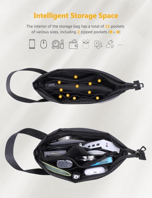 HYZUO Sac de Rangement Câble Pochette Voyage Multifonctionnel Organisateur pour Chargeur, Gadget, Cables USB, Cartes Mémoires, Accessoires Organiseur Sacoche Électronique Portable Pouch Sacs, Noir – Image 2