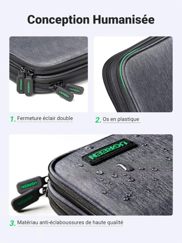 UGREEN Sac Rangement Câble Électronique de Voyage Multifonctionnel Sacoche Protection Antichoc, 2 Couches, pour Tablette Chargeur Adaptateur Disque Dur Externe USB Écouteur – Image 5