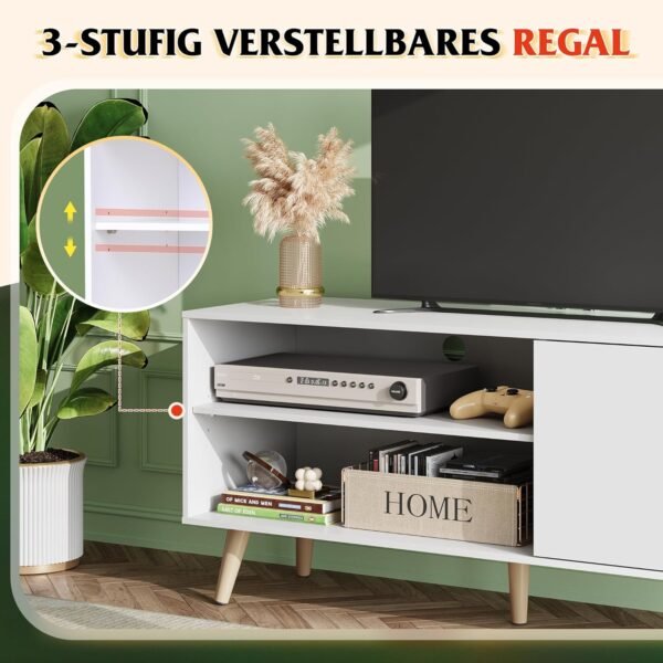 WLIVE Meuble TV Blanc Support pour Téléviseur Jusqu à 55 Pouces, Banc TV Meuble TV Haut avec Étagères Réglables, Meuble TV 120 cm Longueur Style Rustique Marron Rustique pour Salle à Manger, Chambre – Image 5