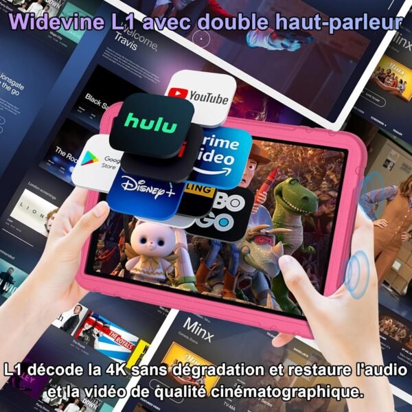 JUEDUR Android 15 Tablette Enfants 10 Pouces, 22Go RAM+128Go ROM(TF 1To), Octa-Core, 8000mAH, WiFi 6, 5+8MP, Contrôle Parental, avec EVA Étui de Protection Antichoc, 360° Rotatif Support （Rouge ） – Image 5