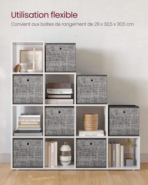 VASAGLE Bibliothèque à 10 Compartiments, Étagère avec Casiers Ouverts, Meuble de Rangement, pour Décorations, Cadres Photos, Salon, Chambre, Bureau, 29 x 129,5 x 129,5 cm, Blanc LBC10WTV1 – Image 7