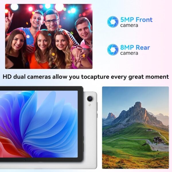 Ainmel Tablette 10 Pouces, Android 14 Tablette Processeur Octa-Core, 8GB+64GB(TF 1TB), 1280 x 800 HD IPS Wi-FI 6 /Widevine L1/5000mAh/Double Caméra/Identification Faciale Tablettes PC (Blanc) – Image 5