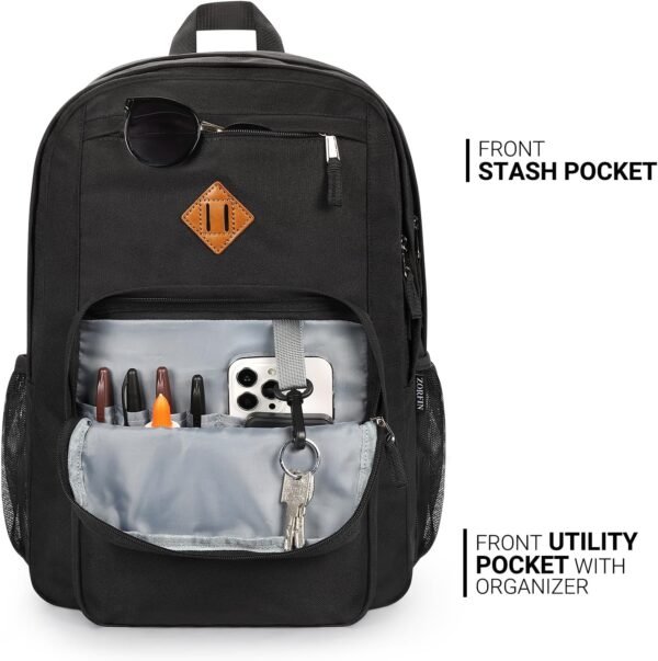 ZORFIN Sac à dos 26L pour l'école, l'université et les voyages : sac à dos résistant à l'eau avec 8 compartiments – Image 5