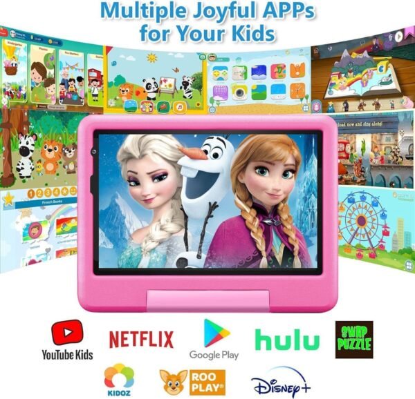 Tablette Enfants 8 Pouces 6Go RAM + 128Go ROM (TF 1To) Android 13 GMS Certified, Logiciel Enfant Pré-Installé, Éducative, Contrôle Parental,WiFi,4000mAh, Tablette Tactile avec Kid-Proof Étui -Rose – Image 2