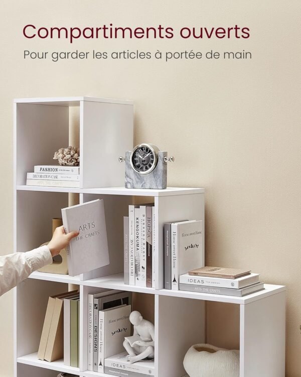 VASAGLE Bibliothèque à 10 Compartiments, Étagère avec Casiers Ouverts, Meuble de Rangement, pour Décorations, Cadres Photos, Salon, Chambre, Bureau, 29 x 129,5 x 129,5 cm, Blanc LBC10WTV1 – Image 4
