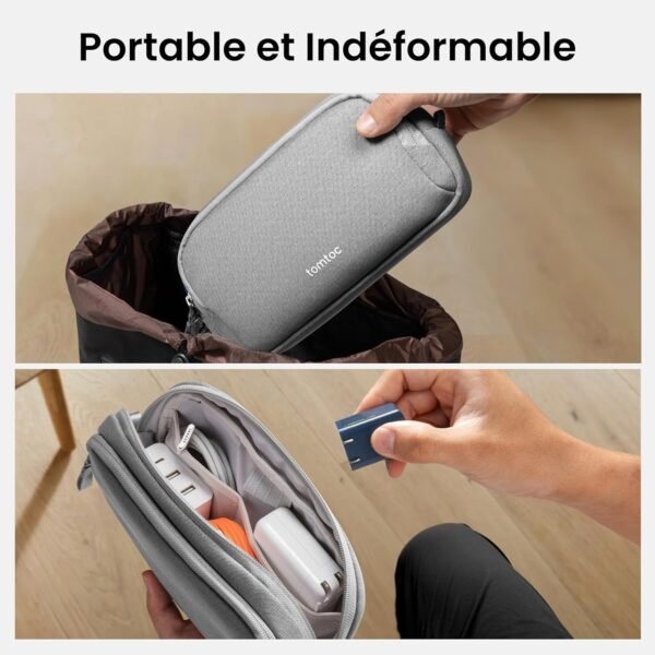 tomtoc Sac de Rangement Câble, Sac pour Câbles d'accessoire de Voyage, Organisateur de Câbles Portable Tech Pouch pour Accessoires Techniques, Powerbank, Téléphone Portable, AirPods, Objets Quotidiens – Image 10