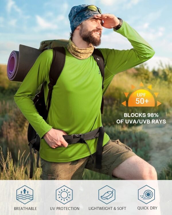 Roadbox Chemise de protection solaire UV UPF 50+ à manches longues pour homme, pour la pêche, la randonnée, la natation, la course à pied – Image 3
