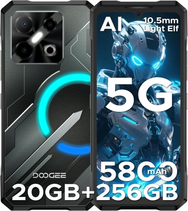 DOOGEE Blade GT Play Telephone Portable Incassable 5G, Smartphone Incassable avec Effet de Lumière LED, 6,72” FHD+ 120Hz, Dimensity D7050, 20GB+256GB/TF 2TB, 50MP AI Caméra, 5800mAh/NFC/AI Fonction