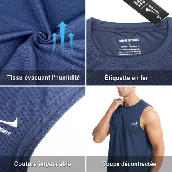 Débardeur sans Manches pour Homme, Gilet de Course à Pied, de Gym, à séchage Rapide, t-Shirt de Sport – Image 7