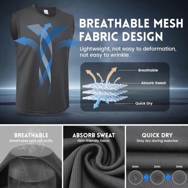 MEETYOO débardeurs Homme Lot de 5,sous-vêtement Technique sans Manches,T-Shirt Respirant Gainant pour Running,Fitness et Salle de Sport – Image 3