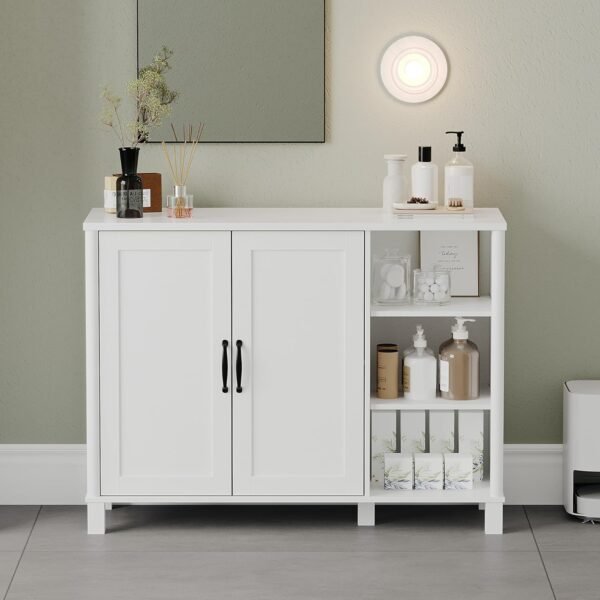 Hzuaneri Meuble de Salle de Bain, Meuble de Rangement avec 2 Portes, Meubles de Cuisine avec Compartiment Ouvert, Étagère Réglable, pour la Salle de Bains, Le Salon,Cuisine, Blanc SC12213X – Image 9