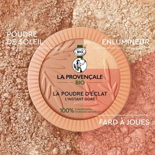 La Provençale Bio - Poudre d'Éclat l'Instant Doré - 3 en 1 : Poudre Soleil, Fard à Joues, Enlumineur de Teint - 100% d’Ingrédients d'Origine Naturelle - Poudre Bronzante Visage Effet Bonne Mine – Image 4