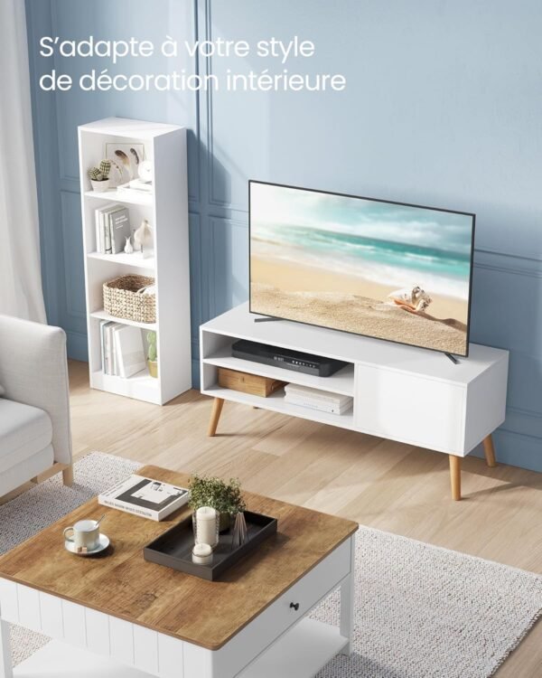 VASAGLE Meuble TV, Support Télé, pour Télévision jusqu'à 55 Pouces, Longueur 120 cm, Rangement Consoles de Jeux, Style Rustique, pour Salon, Chambre, Blanc LTV120T46 – Image 4