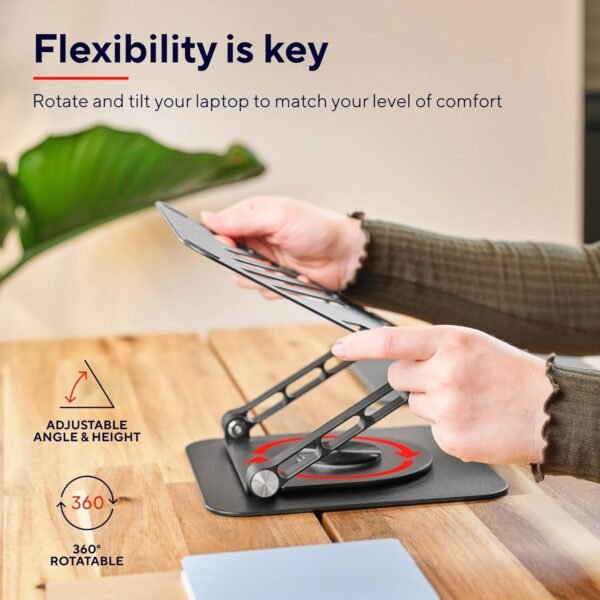 Trust Zeff Support Ordinateur Portable 16 Pouces Ergonomique, Angle de Rotation de 360°, Support PC Portable Pliable en Métal, Hauteur Réglable, Rehausseur PC Portable Dell HP Macbook, Noir – Image 4