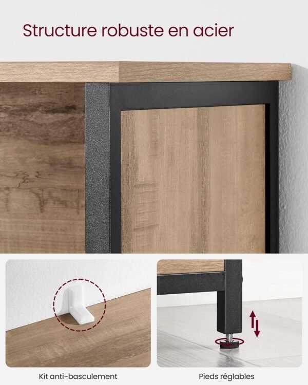 VASAGLE Meuble de Rangement, Buffet, Bibliothèque, 2 Compartiment Ouverts, Étagères Réglables, Cadre en Acier, pour Salon, Cuisine, Bureau, Couleur Chêne Marron et Noir LSC066B50 – Image 5