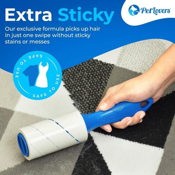 PetLovers Rouleau adhesif Vetement Anti-Peluches pour Poils d'animaux 450 Feuilles très adhésives – Image 2