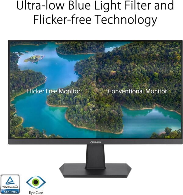 ASUS VA24EHF – Moniteur gaming Eye Care 24' (23,8' visibles) Full HD (1920 x 1080), IPS, sans, 100 Hz, Adaptive-Sync, 1ms MPRT, HDMI, faible lumière bleue, anti-scintillement,murale – Image 4
