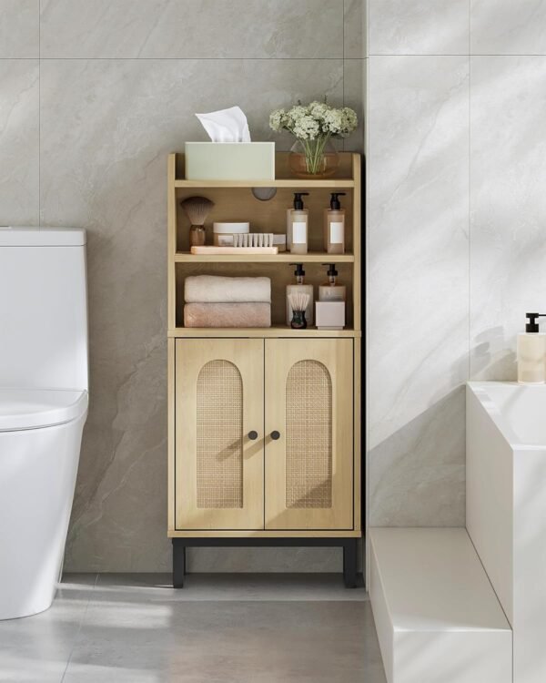 Hzuaneri Meuble de Salle de Bain, Armoire de Salle de Bain, Meuble de Rangement avec 2 Portes, avec Compartiment Ouvert, Étagères Réglables, 20 x 37 x 83 cm, Chêne Clair BC48202B – Image 7