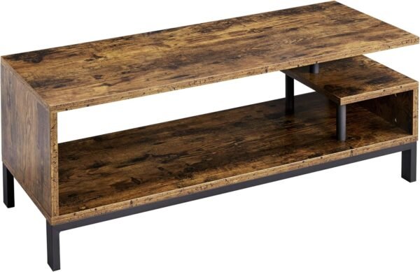 Yaheetech Meuble TV Bas Table TV Support de Télévision en Bois pour Salon Chambre Salle à Manger à 3 Niveaux Style Industriel Marron Rustique 106 x 39,5 x 40 cm – Image 9