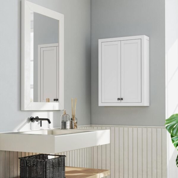 HOMCOM Meuble de Salle de Bain, Meuble de Salle de Bain Moderne à Fixer au Dessus des Toilettes avec 2 Portes et 2 étagères réglables, 61 x 20 x 84 cm, Blanc – Image 8