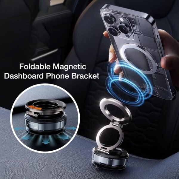 Support Voiture pour Téléphone Portable | Support Magnétique Pliable,Accessoire Auto À Manipulation Une Main Compact pour Intérieur Véhicule – Image 2