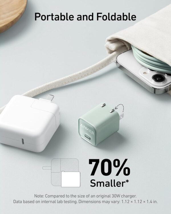 Chargeur USB C GaN 30 W, Chargeur 511 (Nano 3), Chargeur Rapide Pliable PIQ 3.0, Nano 3 pour Galaxy, iPad (câble Non Inclus) – Blanc Aurore – Image 4
