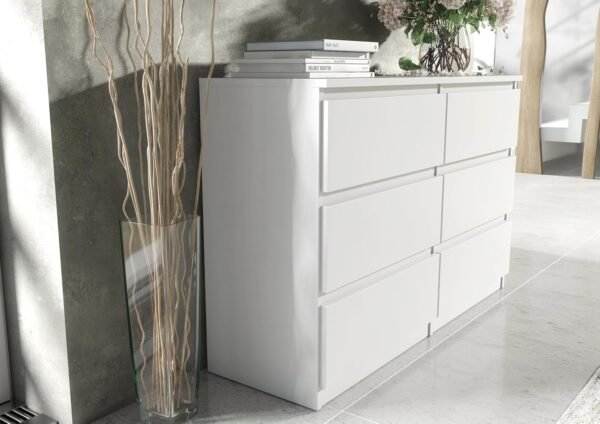 Commode 138,5 cm avec Façades Mat - avec 6 tiroirs – 138,5 x 78,5 x 39 cm - Meuble de Rangement - Commode Chambre - Meuble Salon Classique (Blanche) – Image 7