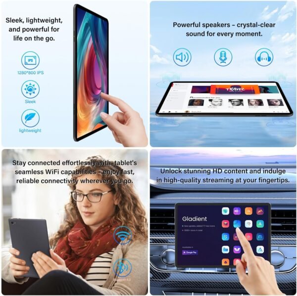 Tablette Tactile10 Pouces 19Go RAM + 256Go ROM (TF Extensible 1To) Android 14 Tablette avec clavier et souris, Écran IPS HD 1080P, 5 Mpx Dual caméra,Wi-Fi,6000mAh, Tablettes performantes 2025 (Gris) – Image 4